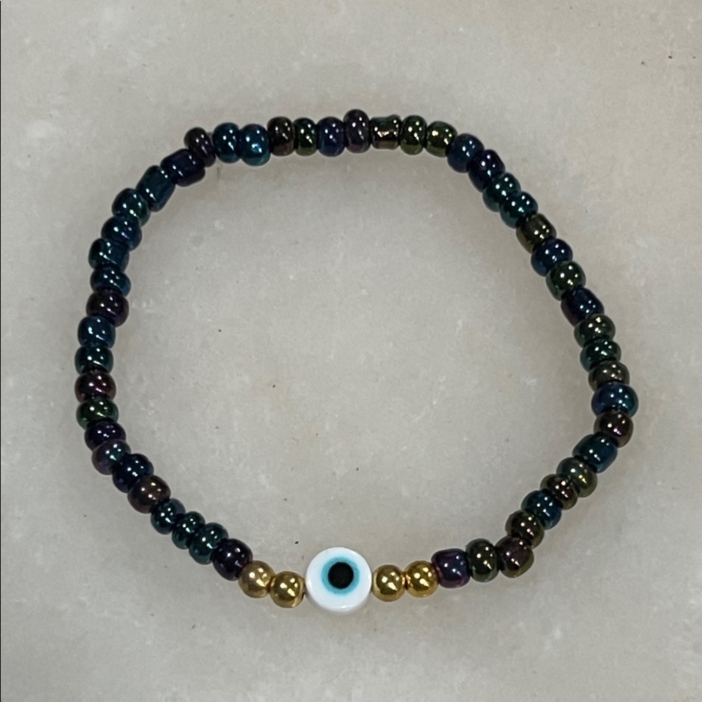 Multicolor Beaded Bracelet with Evil Eye Charm